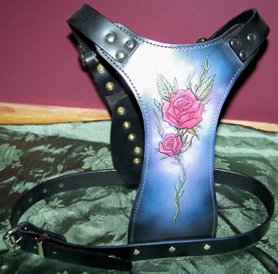 GENUINE BUFFALO HYDE LEATHER HARNESS WITH CUSTOM ROSES DESIGN